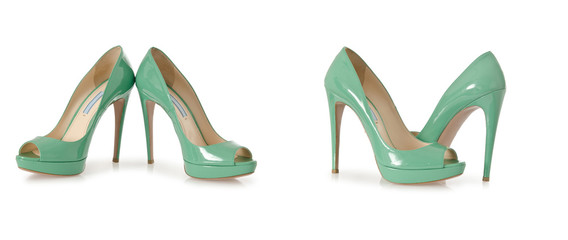 Composite photo of woman shoes isolated on white