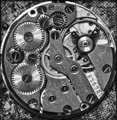Close up view of old clock's gears
