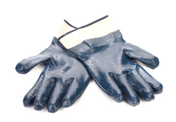 Pair of blue rubber gloves.