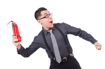 Businessman with dynamite isolated on white