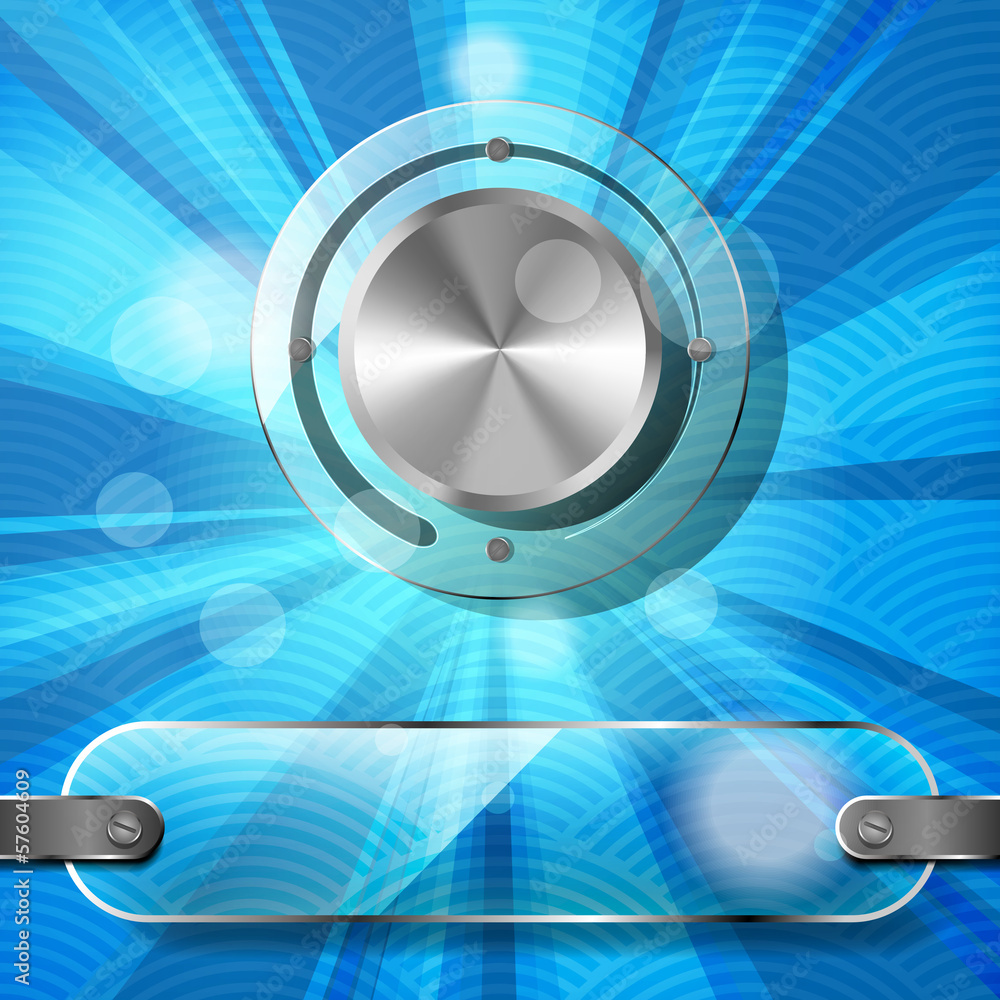 Poster chrome volume knob with transparency plate and rays on the blue
