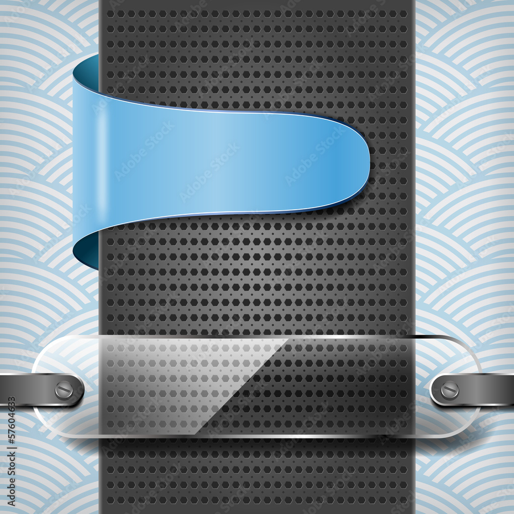 Poster label with transparency frame on the blue waved background