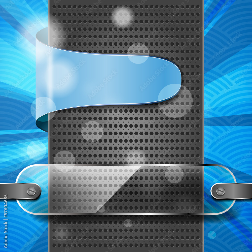 Poster label with transparency frame and rays on the blue waved backgro