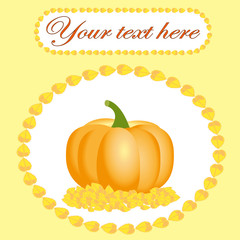 Card for Thanksgiving with pumpkin and leaves