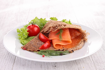 plate of crepe with salmon
