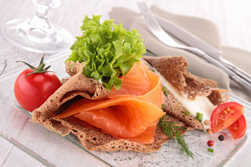 buckwheat crepe with salmon and cream