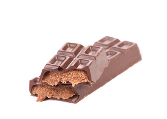 Two pieces of dark chocolate bar