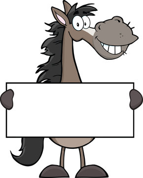 recommend clip art: Grey Horse Cartoon Mascot Character Holding A Banner