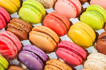 Fototapeta na wymiar traditional french colorful macarons in a box