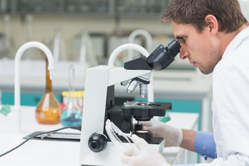 Scientific researcher using microscope in the laboratory