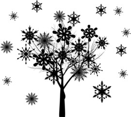 Obraz premium tree from black snowflakes isolated on white