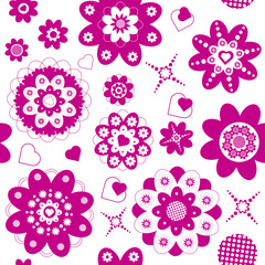 pink flowers and hearts seamless