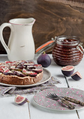 Fig homemade tart on old wood table