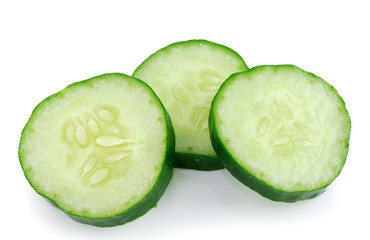 Fresh cucumber slice isolated on white background