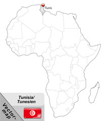 Inselkarte von Tunesien mit Hauptstädten in Grau