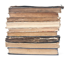 Stack of old books on a white background