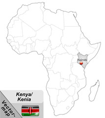 Inselkarte von Kenia mit Hauptstädten in Grau