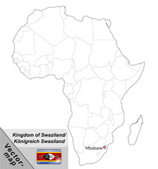 Inselkarte von Swasiland mit Hauptstädten in Grau