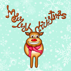 vector illustration of Reindeer with Merry Christmas Horn
