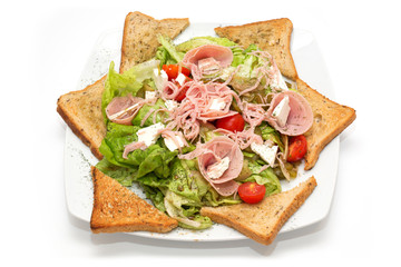 Meat salad on the plate