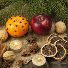 Christmas spices, nuts and fruits