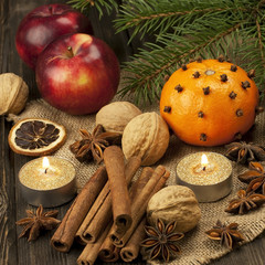 Star anise with cinnamon stick at christmas time