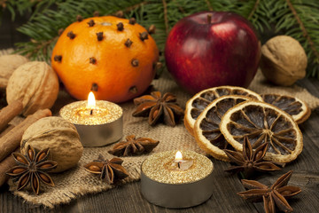 Christmas spices, nuts and fruits