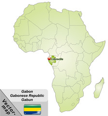 Naklejka premium Inselkarte von Gabun mit Hauptstädten in Grün