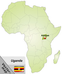 Inselkarte von Uganda mit Hauptstädten in Grün