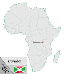 Inselkarte von Burundi mit Hauptstädten in Pastelgrün