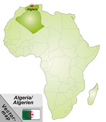 Inselkarte von Algerien mit Hauptstädten in Grün