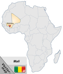Inselkarte von Mali mit Hauptstädten in Pastelorange