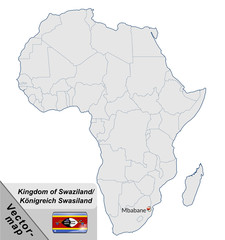 Inselkarte von Swasiland mit Hauptstädten in Pastelorange