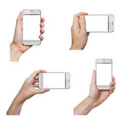 Isolated male hands holding a white phone