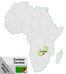 Inselkarte von Sambia mit Hauptstädten in Pastelgrün