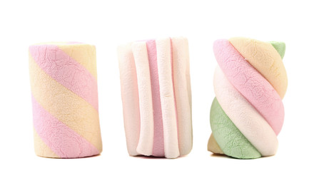 Three different colorful marshmallow. Close up. - obrazy, fototapety, plakaty