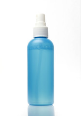 Cyan Plastic spray bottle on White background