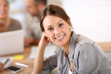 Young woman attending business training class
