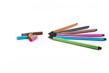 Colour pens isolated on white background