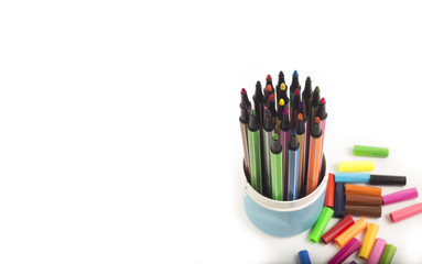 Colour pens isolated on white background