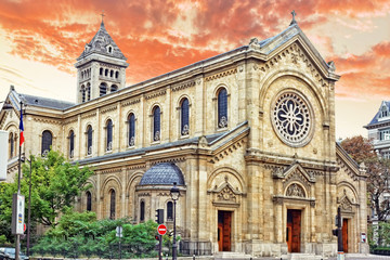 Church Eglise Notre Dame Des  Champs. Paris. France. - obrazy, fototapety, plakaty