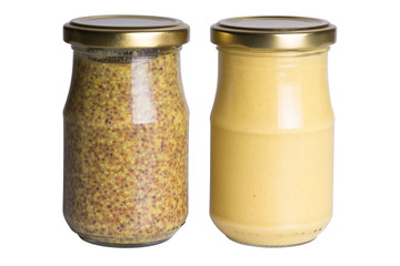 jar of mustard isolated on white background