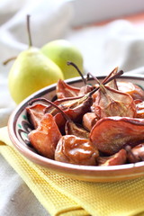 Baked pears on a folk style plate