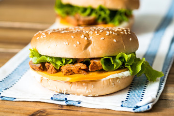 Bagel with fresh cheese and fresh lettuce