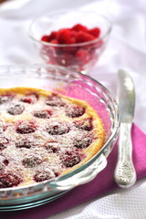 Flaugnarde with raspberries