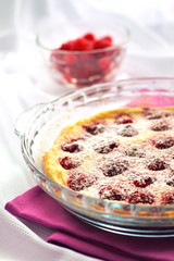 Flaugnarde with raspberries