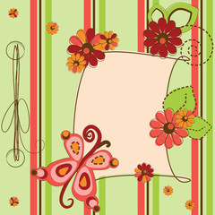 Greeting card with flowers and butterfly