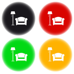 icon with floor lamp, armchair on glossy button