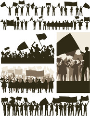 Editable vector silhouettes of people demonstrations - obrazy, fototapety, plakaty
