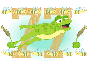Illustration vector of little frog wifht bees.